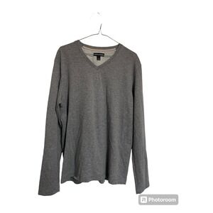 Banana Republic Womens Gray Long Sleeve V Neck T Shirt, Casual Everyday Top Sz L